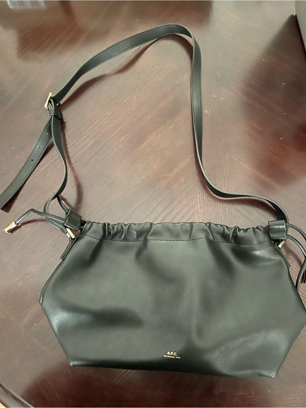 A.P.C. Black Leather Drawstring Shoulder Crossbody